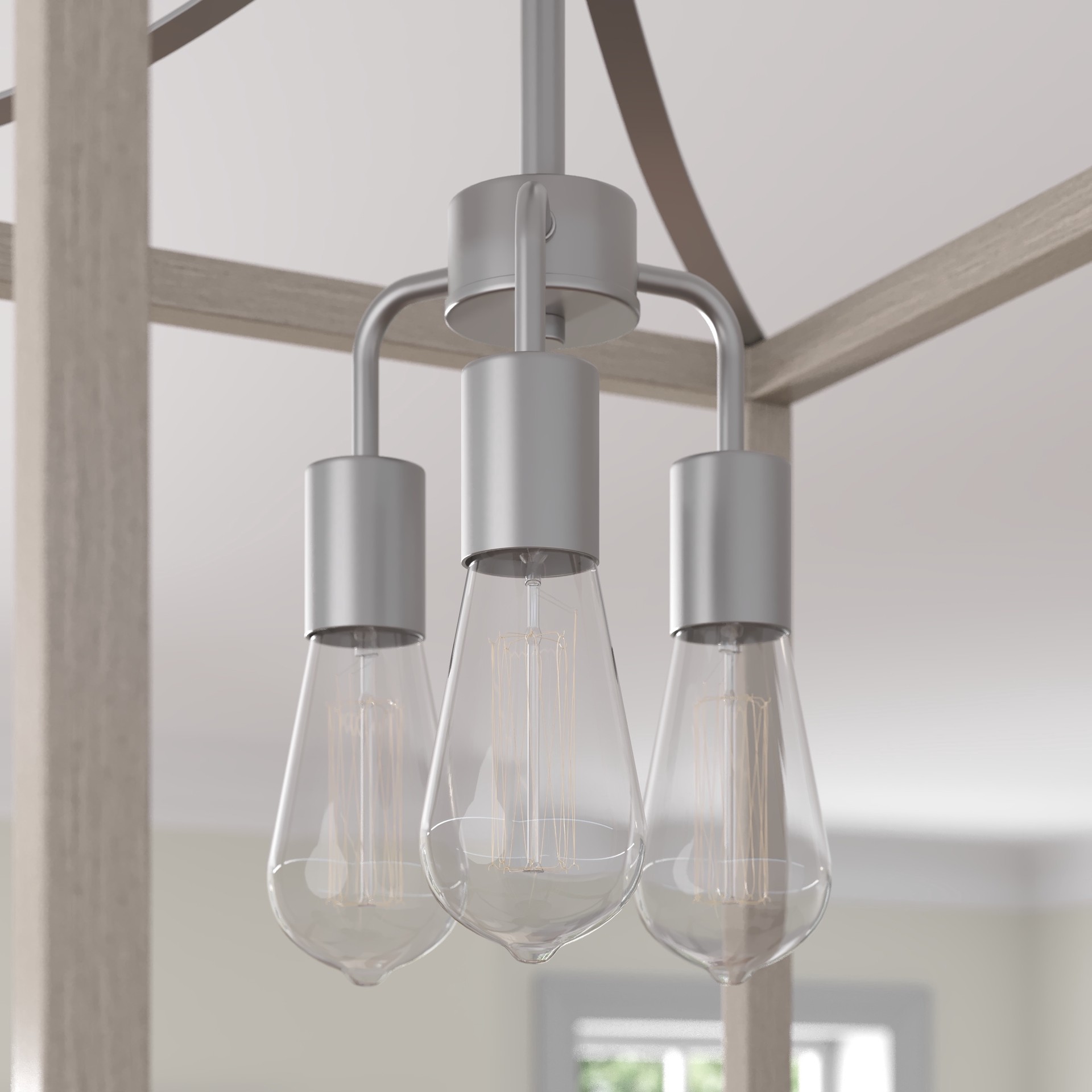 slide 3 of 6, allen + roth Holmes 3 -Light Greige wood and brushed nickel Farmhouse Cage Square Medium Hanging Pendant Light, 1 ct