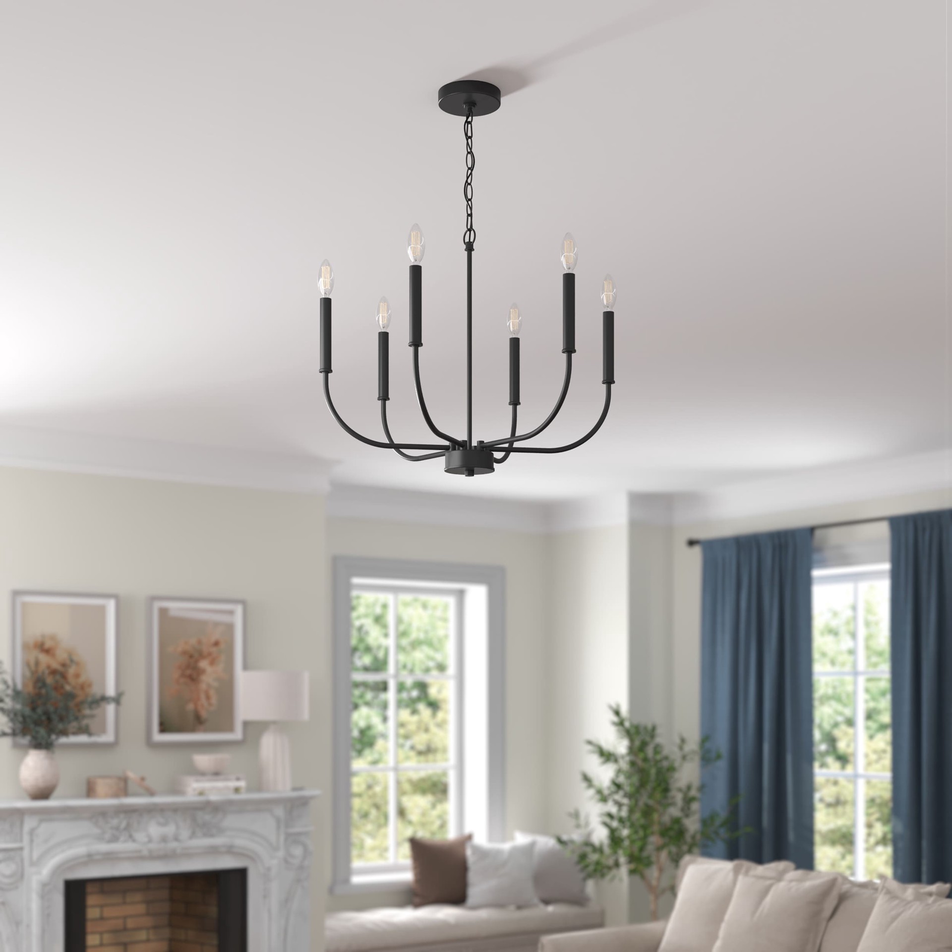 slide 4 of 6, allen + roth Hannah 6 -Light Matte Black Indoor Bare bulb Steel Chandelier, 1 ct