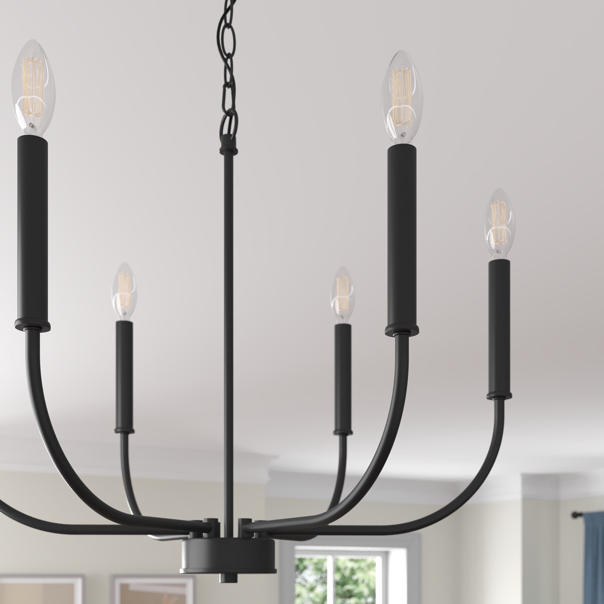 slide 2 of 6, allen + roth Hannah 6 -Light Matte Black Indoor Bare bulb Steel Chandelier, 1 ct