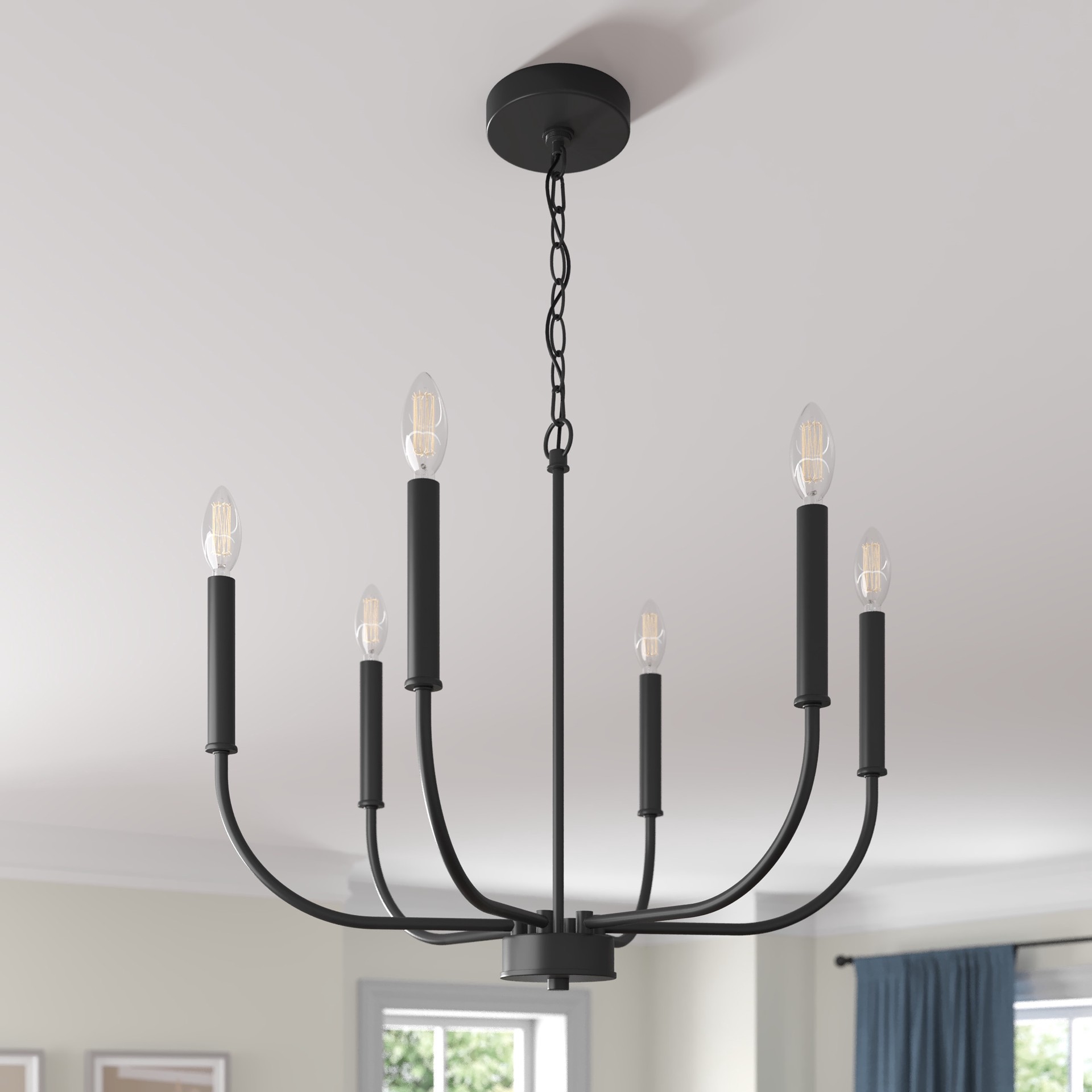 slide 5 of 6, allen + roth Hannah 6 -Light Matte Black Indoor Bare bulb Steel Chandelier, 1 ct