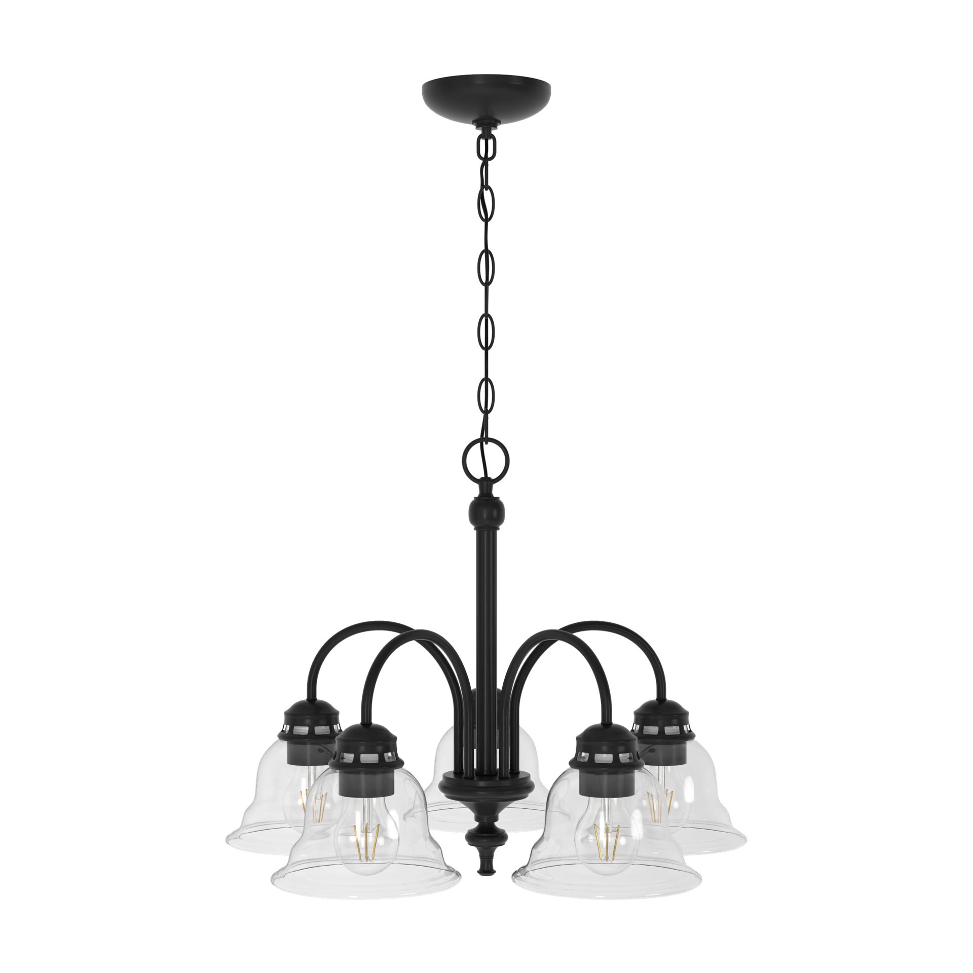 slide 6 of 6, Project Source Fallsbrook 5 -Light Matte Black Traditional For Use in Bedrooms, Dining Rooms, Foyers, Kitchens, Living Rooms Chandelier, 1 ct