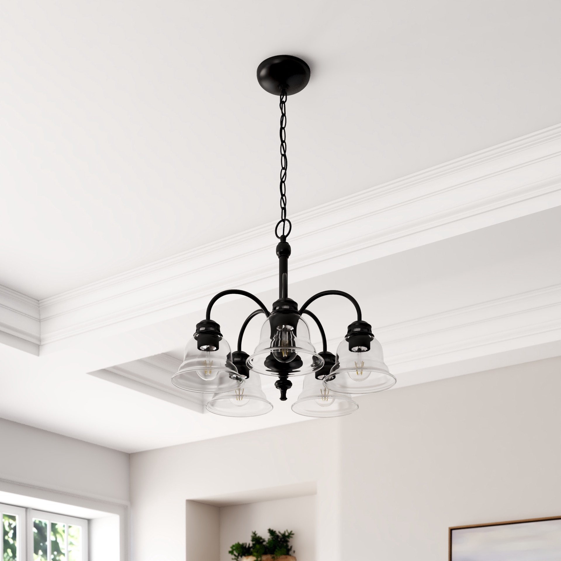 slide 4 of 6, Project Source Fallsbrook 5 -Light Matte Black Traditional For Use in Bedrooms, Dining Rooms, Foyers, Kitchens, Living Rooms Chandelier, 1 ct