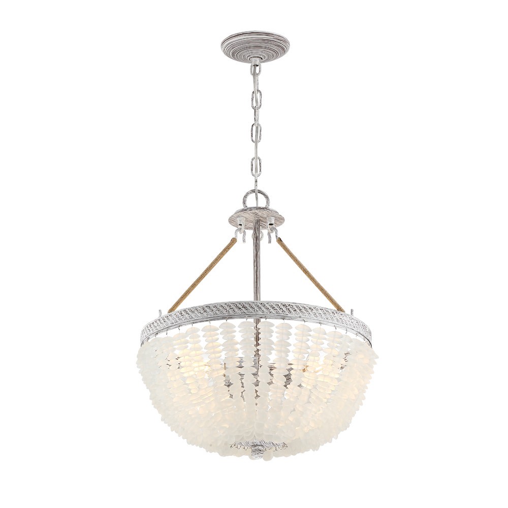 slide 2 of 6, allen + roth Fisher 3 -Light Distressed white Farmhouse Frosted glass Bowl Medium Hanging Pendant light, 1 ct
