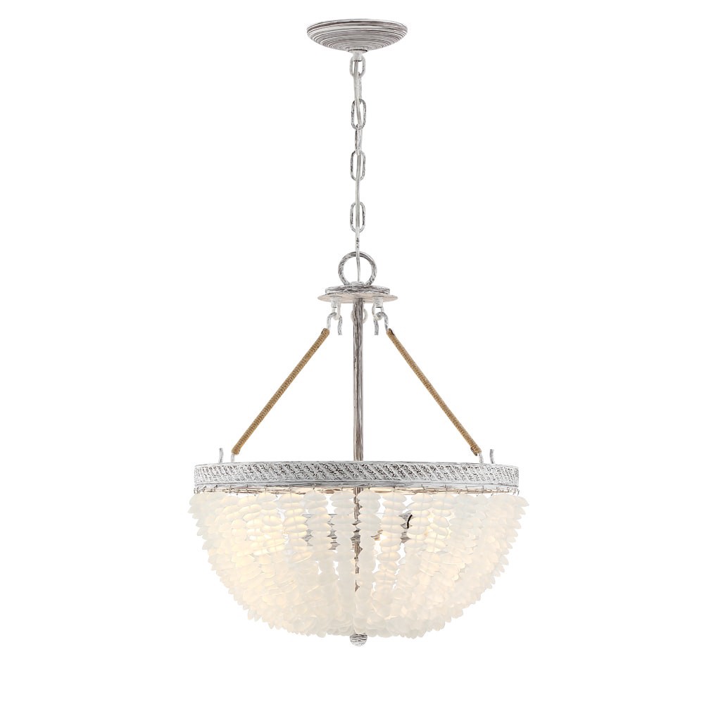 slide 1 of 6, allen + roth Fisher 3 -Light Distressed white Farmhouse Frosted glass Bowl Medium Hanging Pendant light, 1 ct