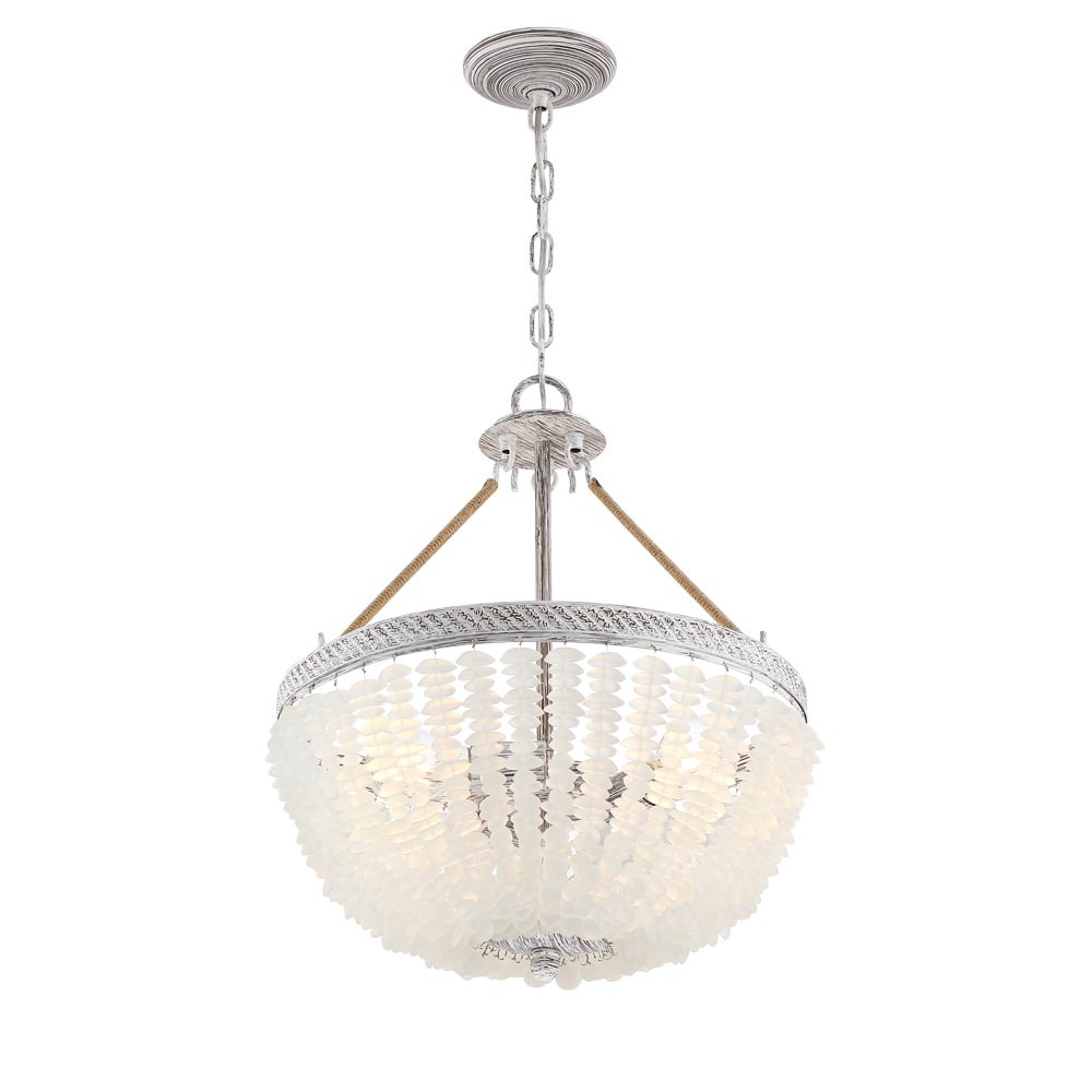 slide 3 of 6, allen + roth Fisher 3 -Light Distressed white Farmhouse Frosted glass Bowl Medium Hanging Pendant light, 1 ct