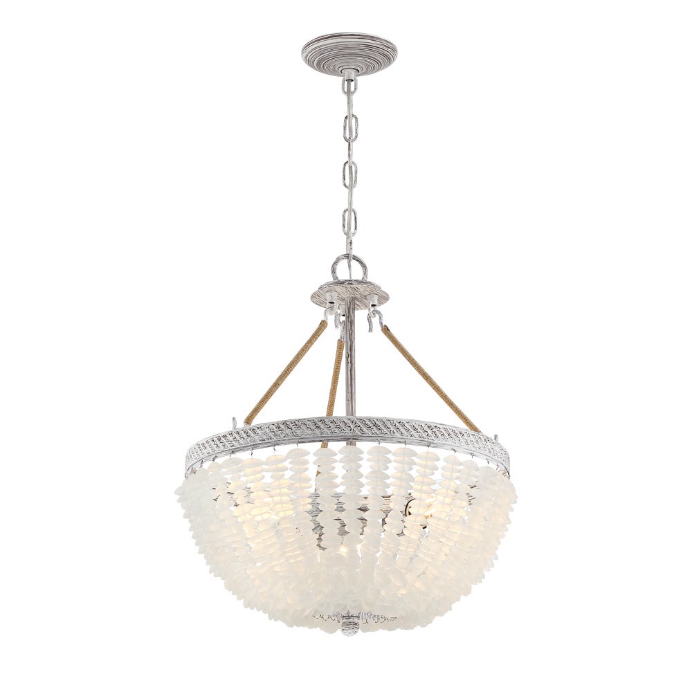 slide 4 of 6, allen + roth Fisher 3 -Light Distressed white Farmhouse Frosted glass Bowl Medium Hanging Pendant light, 1 ct