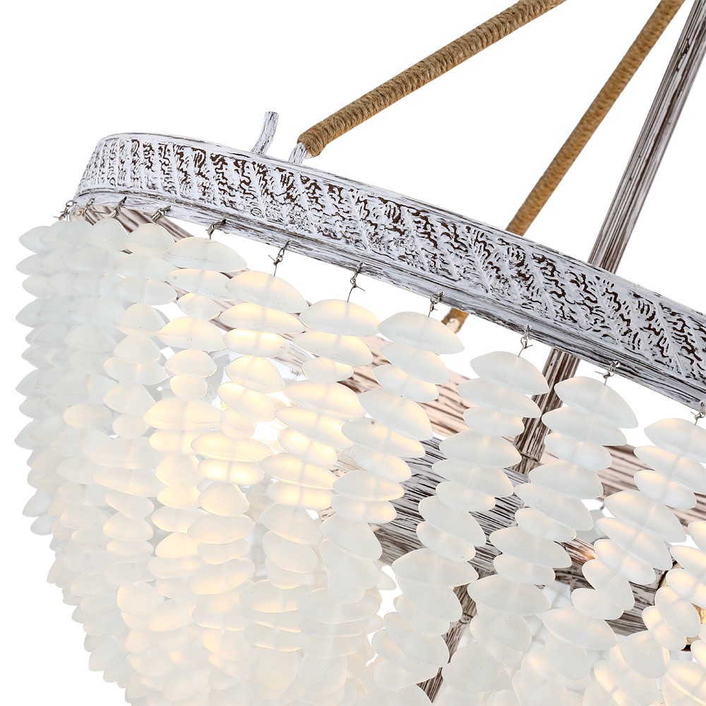 slide 5 of 6, allen + roth Fisher 3 -Light Distressed white Farmhouse Frosted glass Bowl Medium Hanging Pendant light, 1 ct