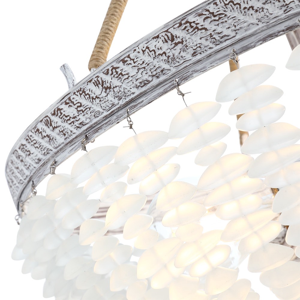 slide 6 of 6, allen + roth Fisher 3 -Light Distressed white Farmhouse Frosted glass Bowl Medium Hanging Pendant light, 1 ct