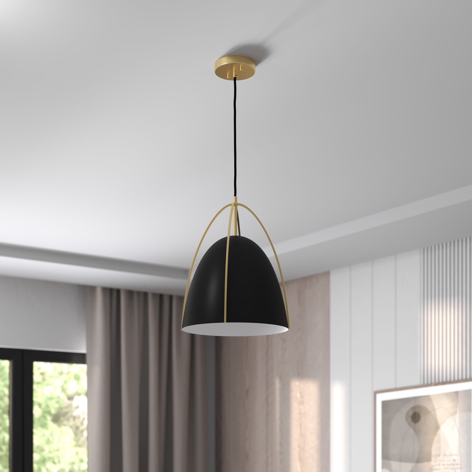 slide 4 of 6, Origin 21 Gigi 1 -Light Matte black with brushed gold accent Modern/contemporary Bell Medium Hanging Pendant light, 1 ct