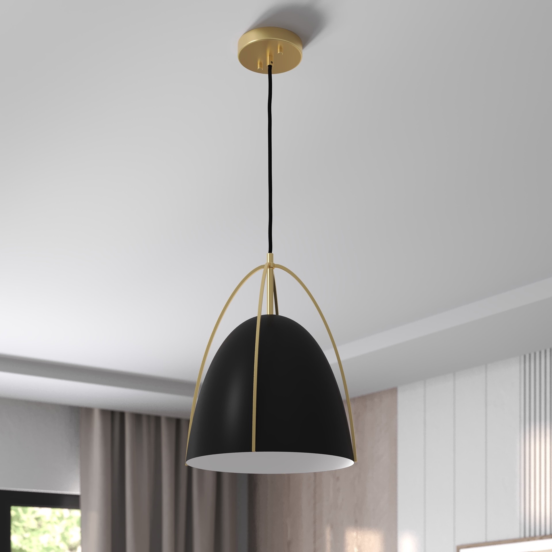 slide 5 of 6, Origin 21 Gigi 1 -Light Matte black with brushed gold accent Modern/contemporary Bell Medium Hanging Pendant light, 1 ct