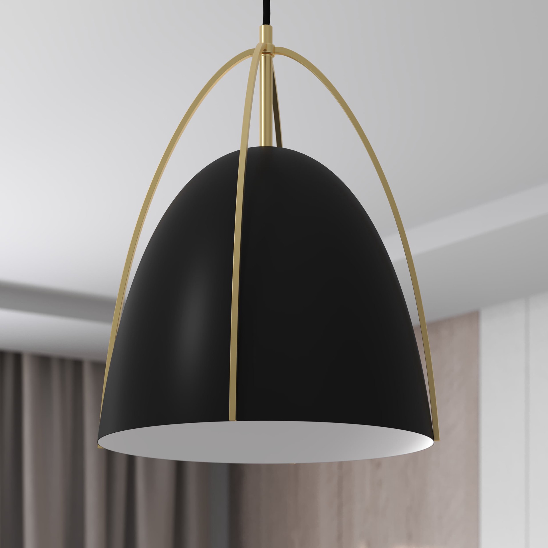 slide 6 of 6, Origin 21 Gigi 1 -Light Matte black with brushed gold accent Modern/contemporary Bell Medium Hanging Pendant light, 1 ct