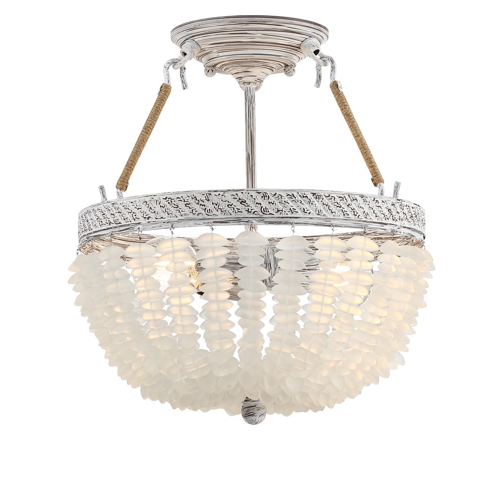 slide 3 of 6, allen + roth Fisher 2 -Light 13.2 Distressed White Semi Flush Mount Light, 1 ct