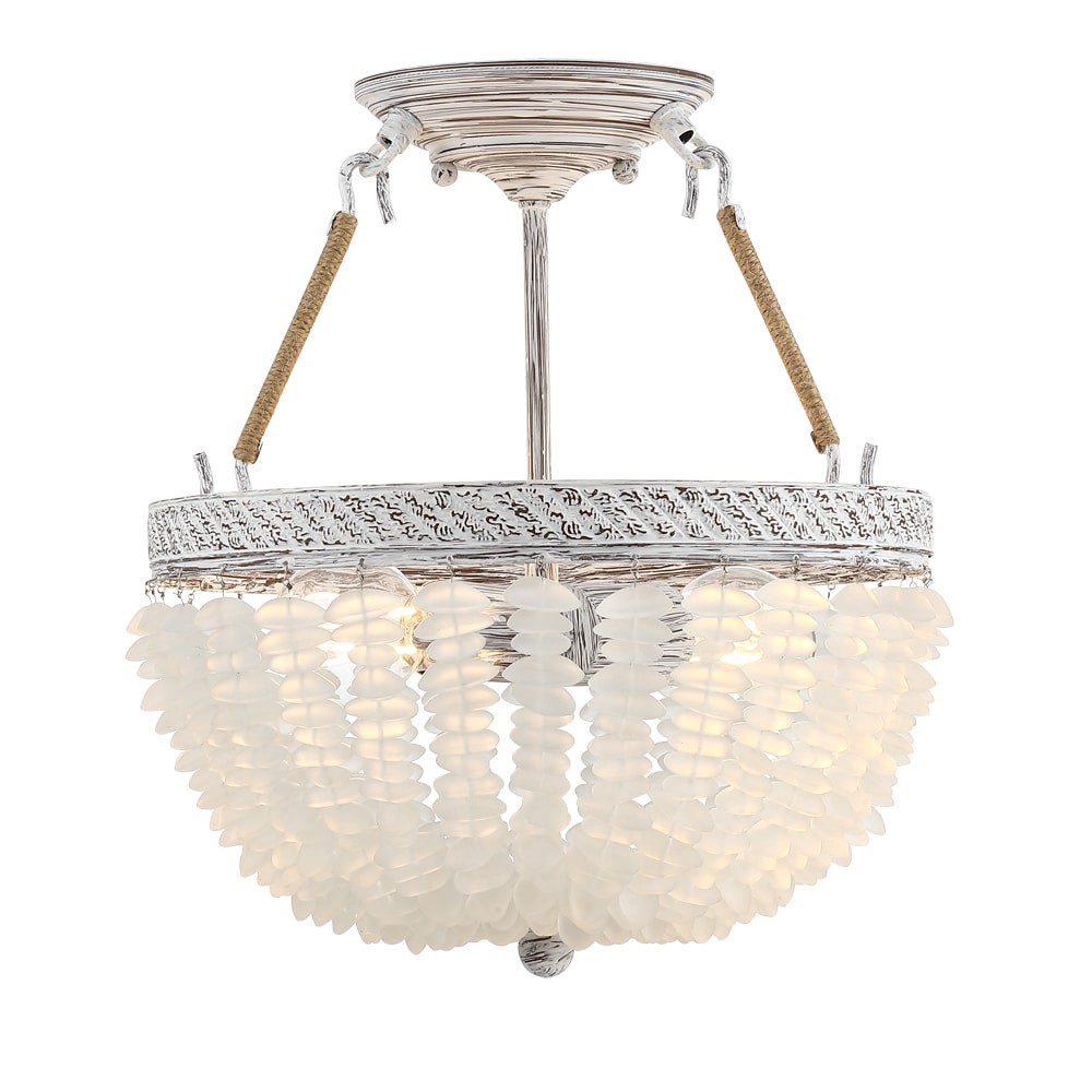 slide 4 of 6, allen + roth Fisher 2 -Light 13.2 Distressed White Semi Flush Mount Light, 1 ct