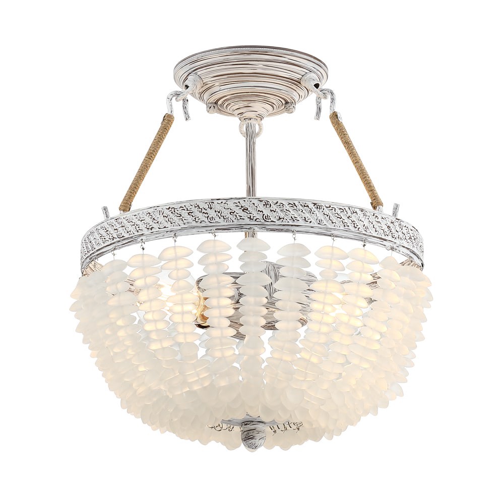 slide 1 of 6, allen + roth Fisher 2 -Light 13.2 Distressed White Semi Flush Mount Light, 1 ct