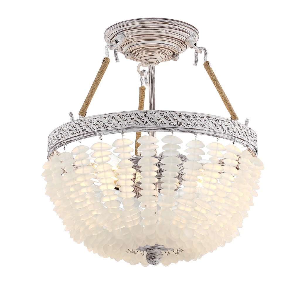 slide 6 of 6, allen + roth Fisher 2 -Light 13.2 Distressed White Semi Flush Mount Light, 1 ct