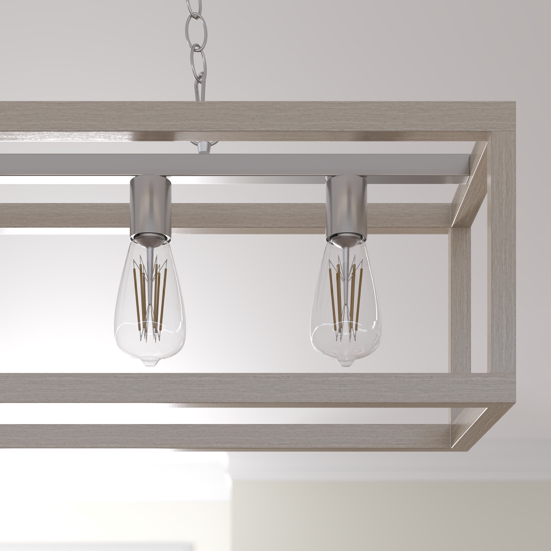 slide 2 of 6, allen + roth Holmes 4 -Light Greige wood and brushed nickel Farmhouse Cage Rectangle Large Hanging Pendant Light, 1 ct