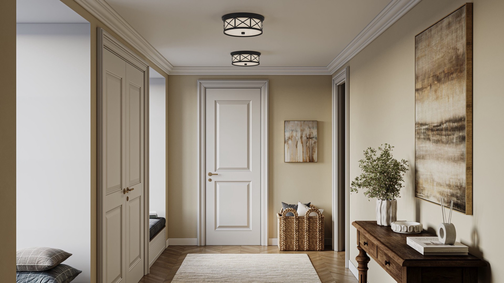 slide 3 of 6, allen + roth Hilton 1 -Light 14-in Matte Black Integrated LED Flush Mount Light, 1 ct