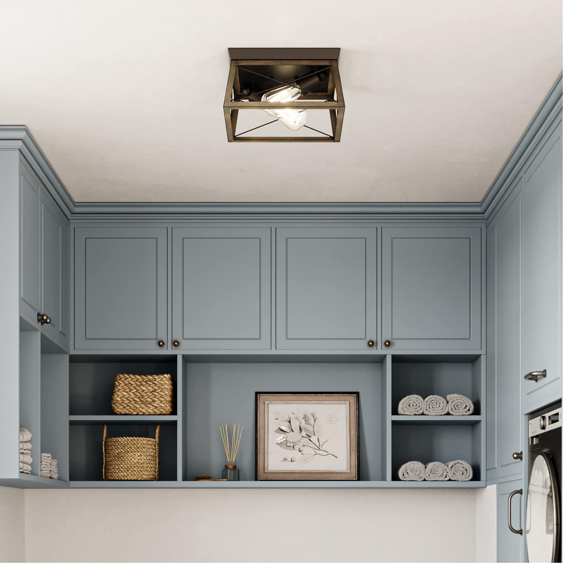 slide 3 of 6, allen + roth Heritage 2 -Light 12-in Matte Black Flush Mount Light, 1 ct