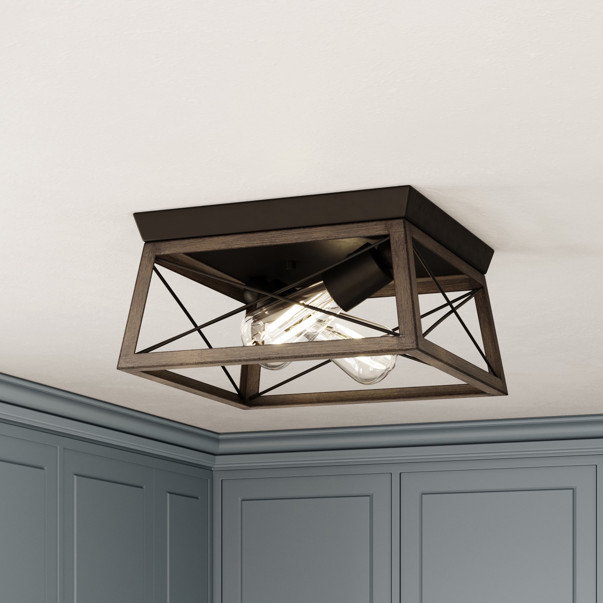 slide 1 of 6, allen + roth Heritage 2 -Light 12-in Matte Black Flush Mount Light, 1 ct