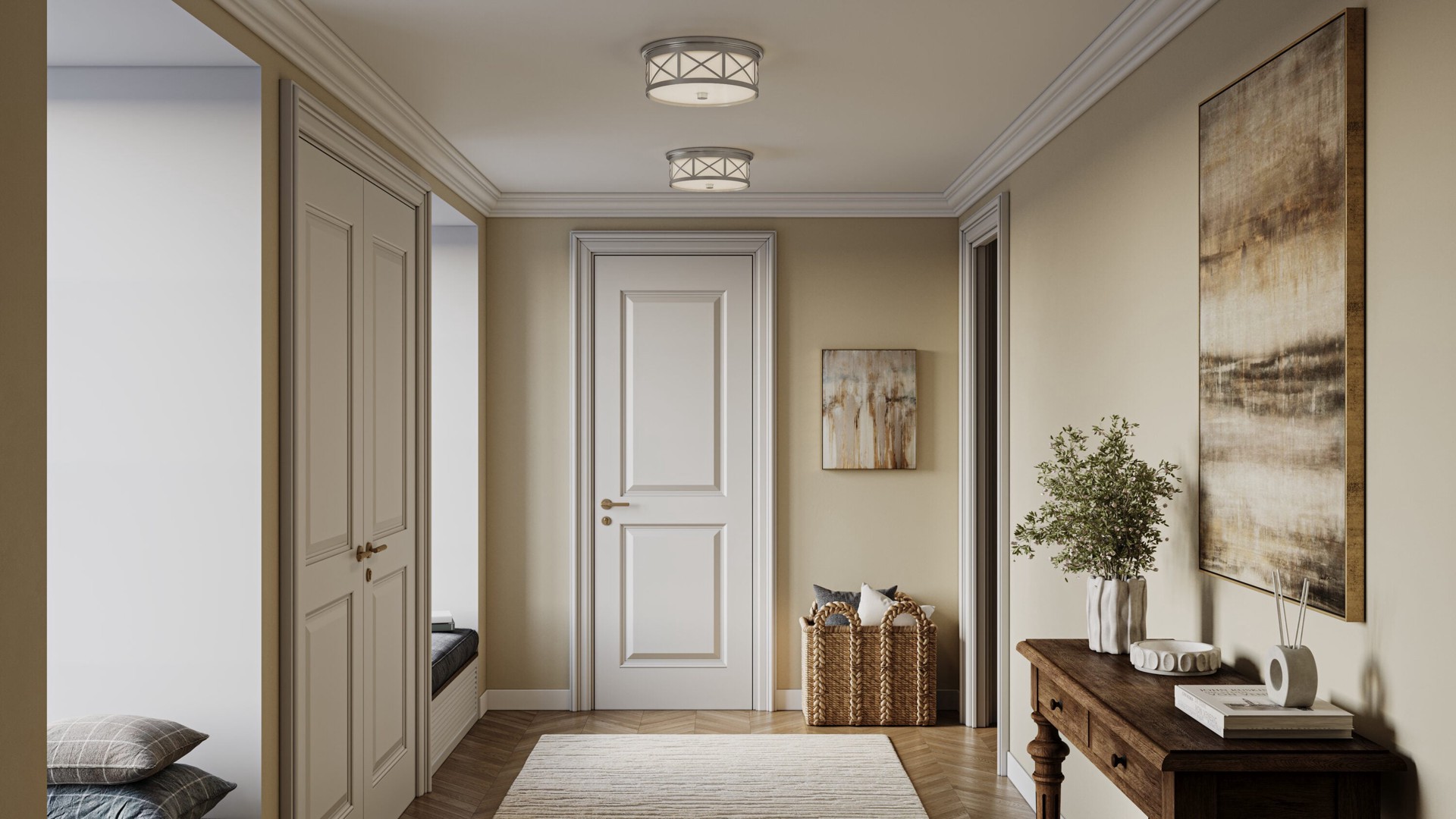 slide 3 of 6, allen + roth Hilton 1 -Light 14-in Brushed Nickel Integrated LED Flush Mount Light, 1 ct