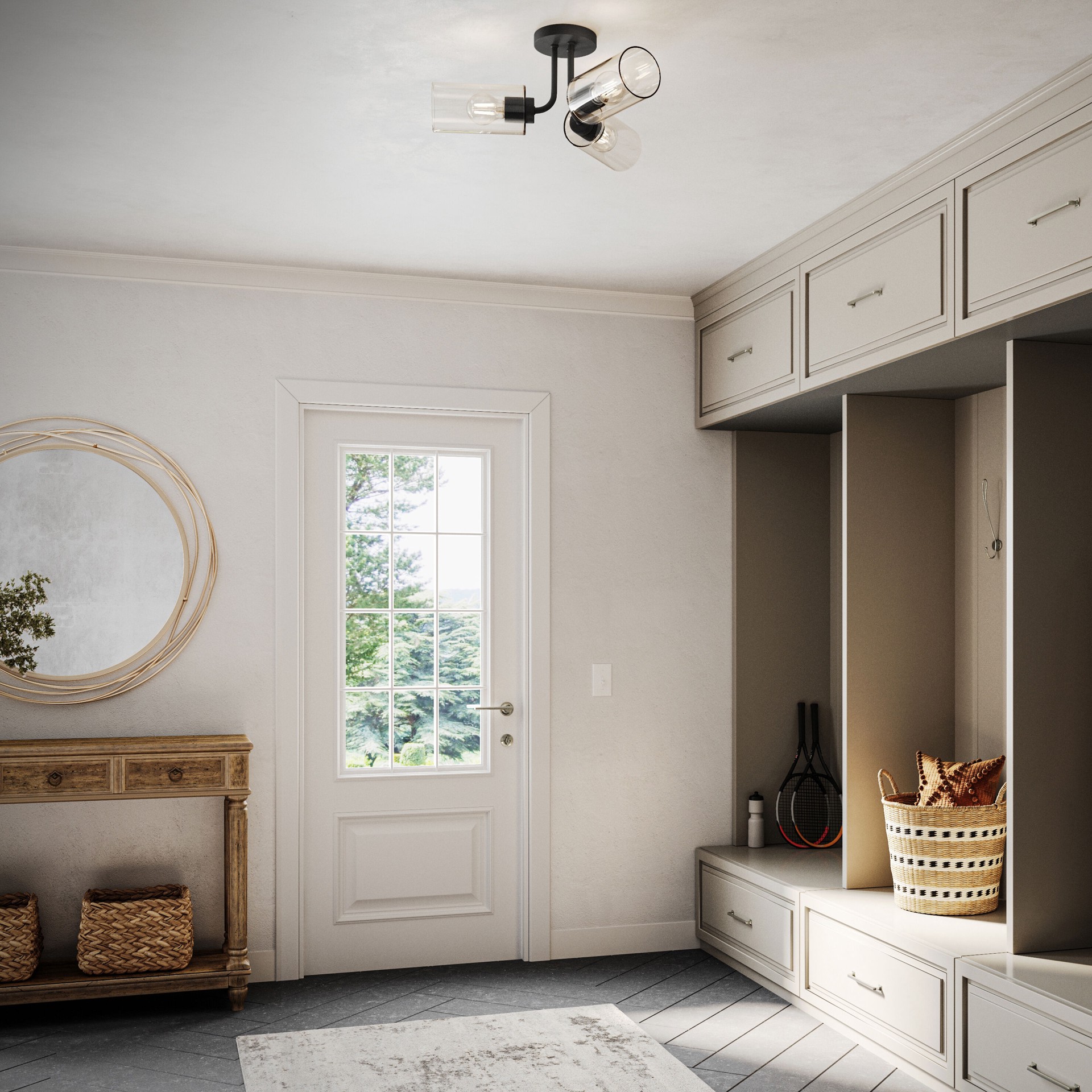 slide 2 of 6, allen + roth Nelson 3 -Light 20-in Matte Black Semi Flush Mount Light, 1 ct