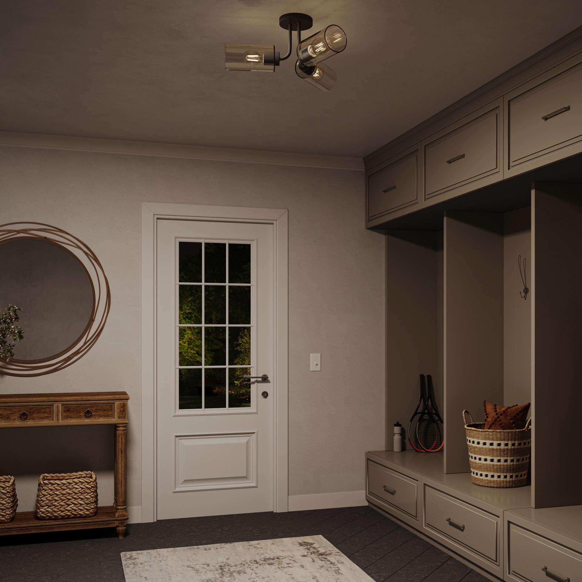 slide 3 of 6, allen + roth Nelson 3 -Light 20-in Matte Black Semi Flush Mount Light, 1 ct