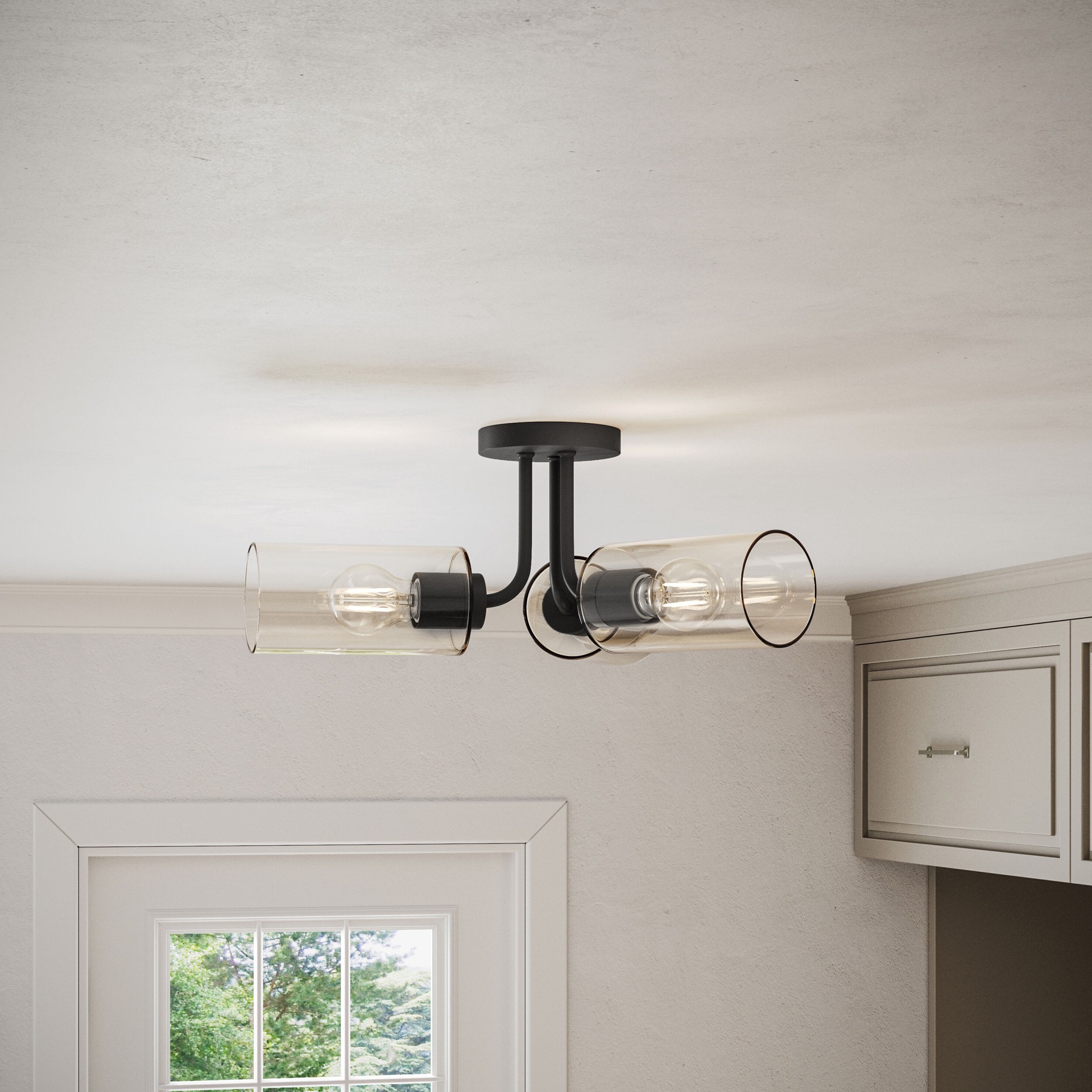 slide 1 of 6, allen + roth Nelson 3 -Light 20-in Matte Black Semi Flush Mount Light, 1 ct