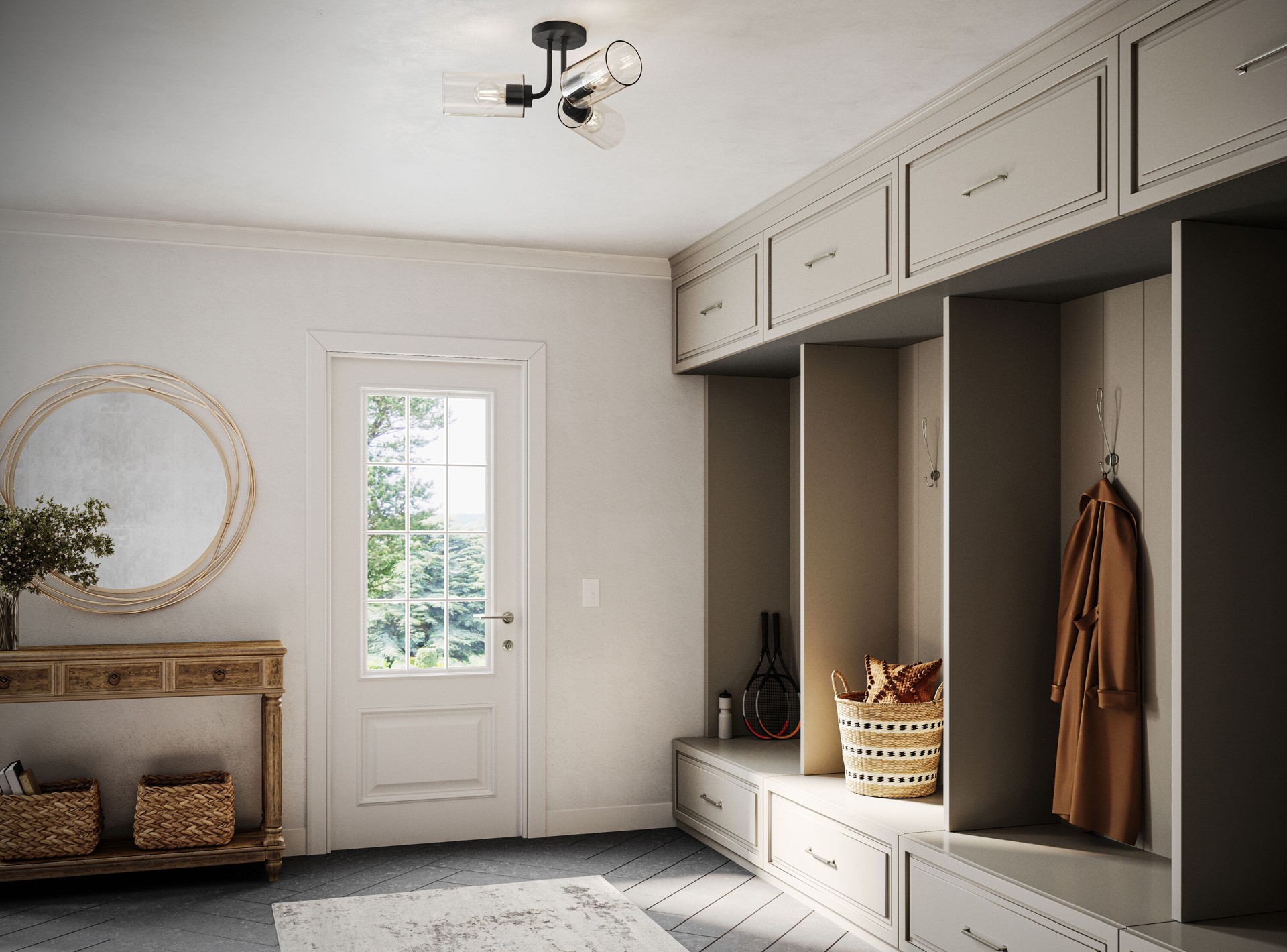 slide 4 of 6, allen + roth Nelson 3 -Light 20-in Matte Black Semi Flush Mount Light, 1 ct