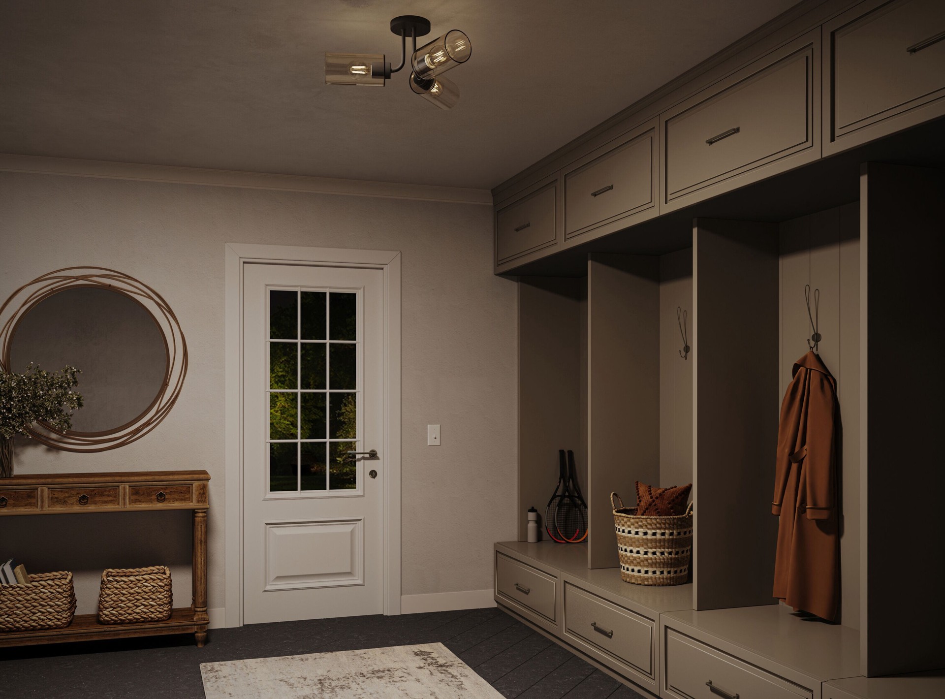 slide 5 of 6, allen + roth Nelson 3 -Light 20-in Matte Black Semi Flush Mount Light, 1 ct