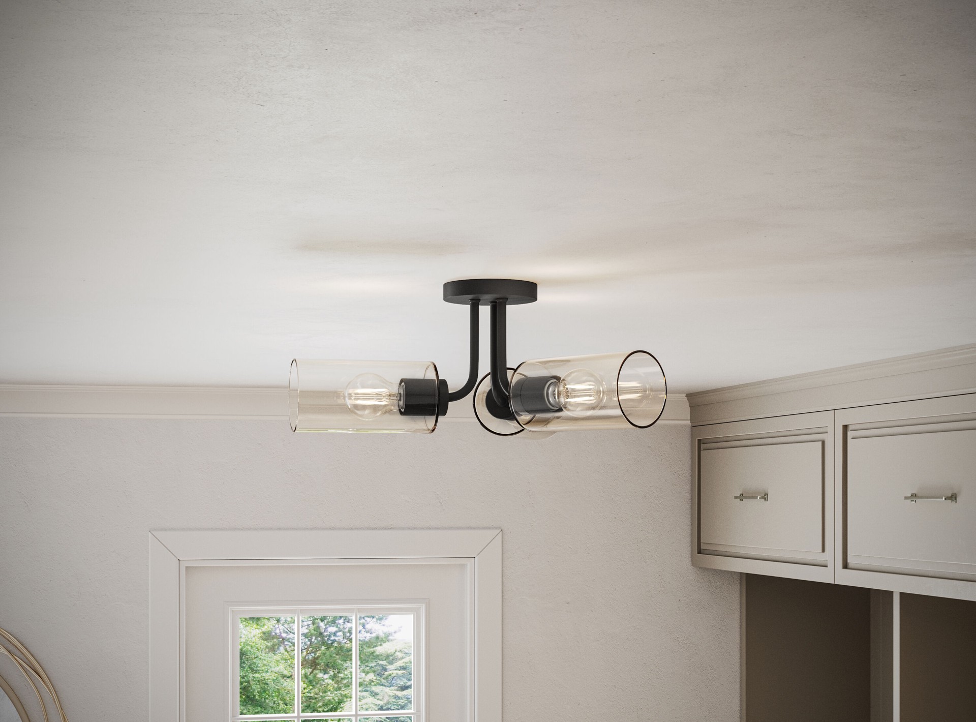 slide 6 of 6, allen + roth Nelson 3 -Light 20-in Matte Black Semi Flush Mount Light, 1 ct