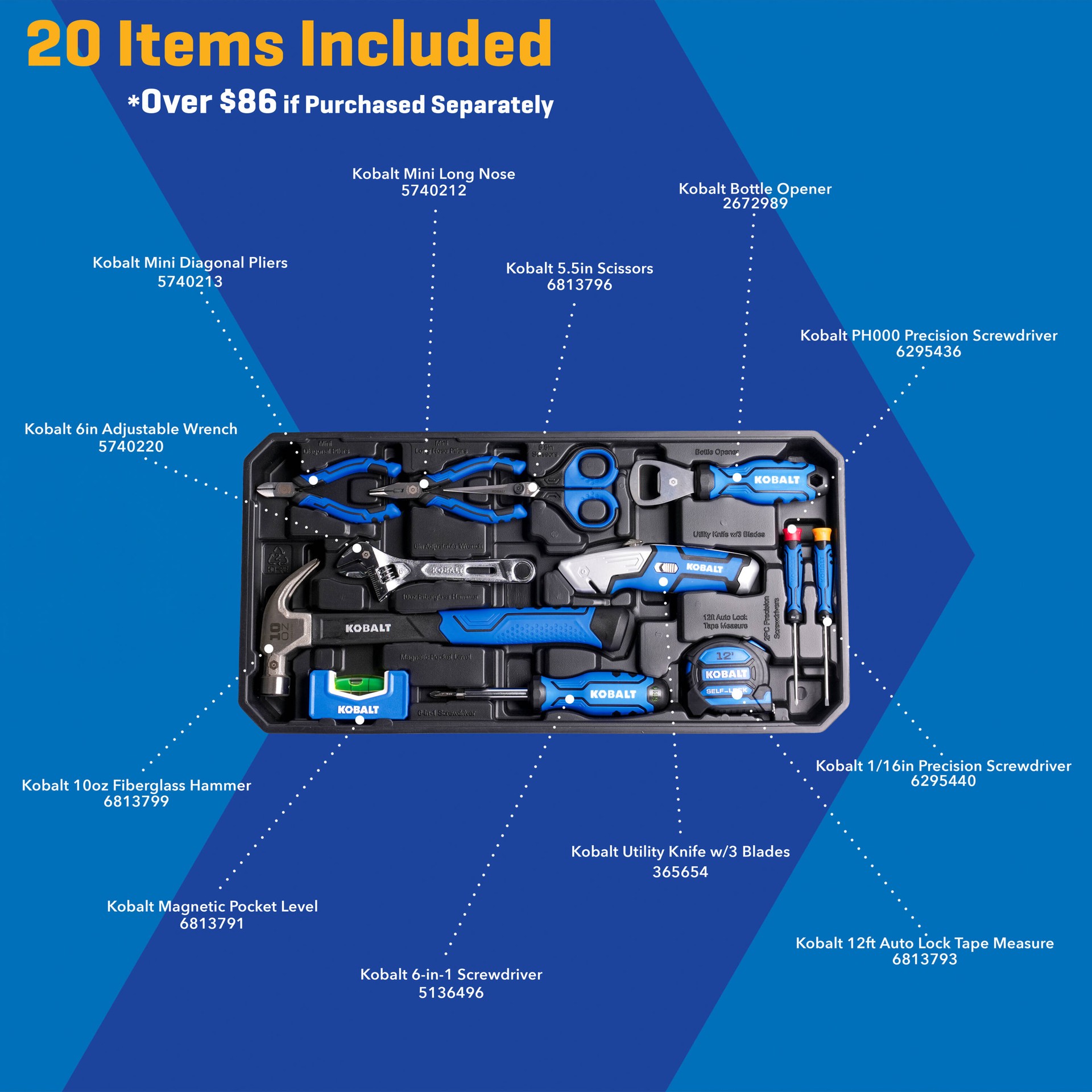slide 2 of 6, Kobalt 20 -Piece Blue Household Tool Set with Hard Case, 1 ct