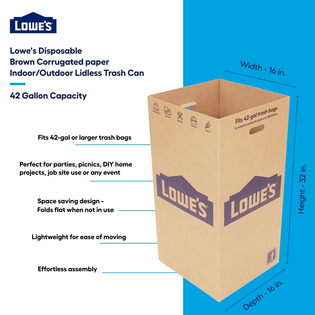 slide 2 of 6, Lowe's Disposable 42 Gallon Brown Corrugated paper Indoor/Outdoor Lidless Trash Can, 1 ct