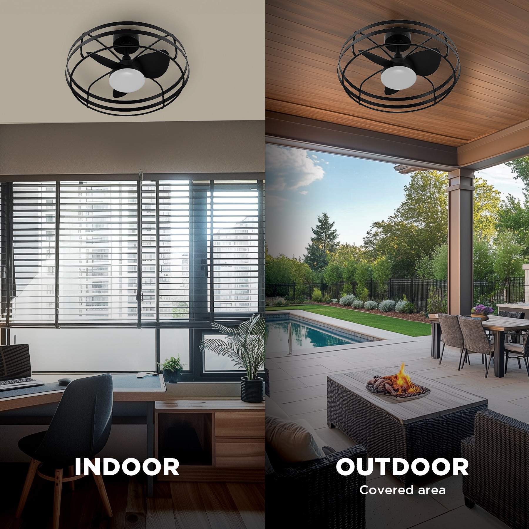 slide 2 of 6, Harbor Breeze Covecrest 24-in Matte Black with Matte Blades Covered Outdoor Chandelier Ceiling Fan With Light 3 -Blade, 1 ct