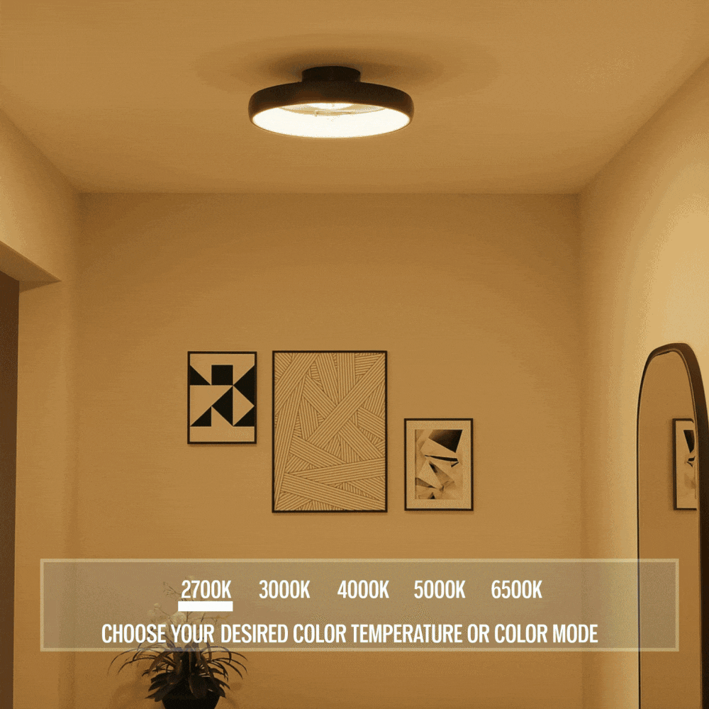 slide 2 of 6, Harbor Breeze Capeview 20-in Matte Black with Clear Acrylic Blades Color-Changing Covered Outdoor Flush Mount Fandelier Ceiling Fan With Light 5 -Blade, 1 ct