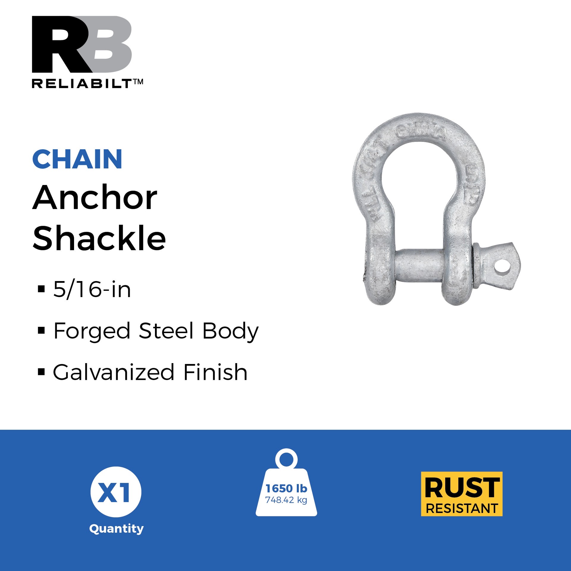 slide 2 of 5, RELIABILT N100-348 (v3250) Anchor Shackles In Galvanized, 1 ct
