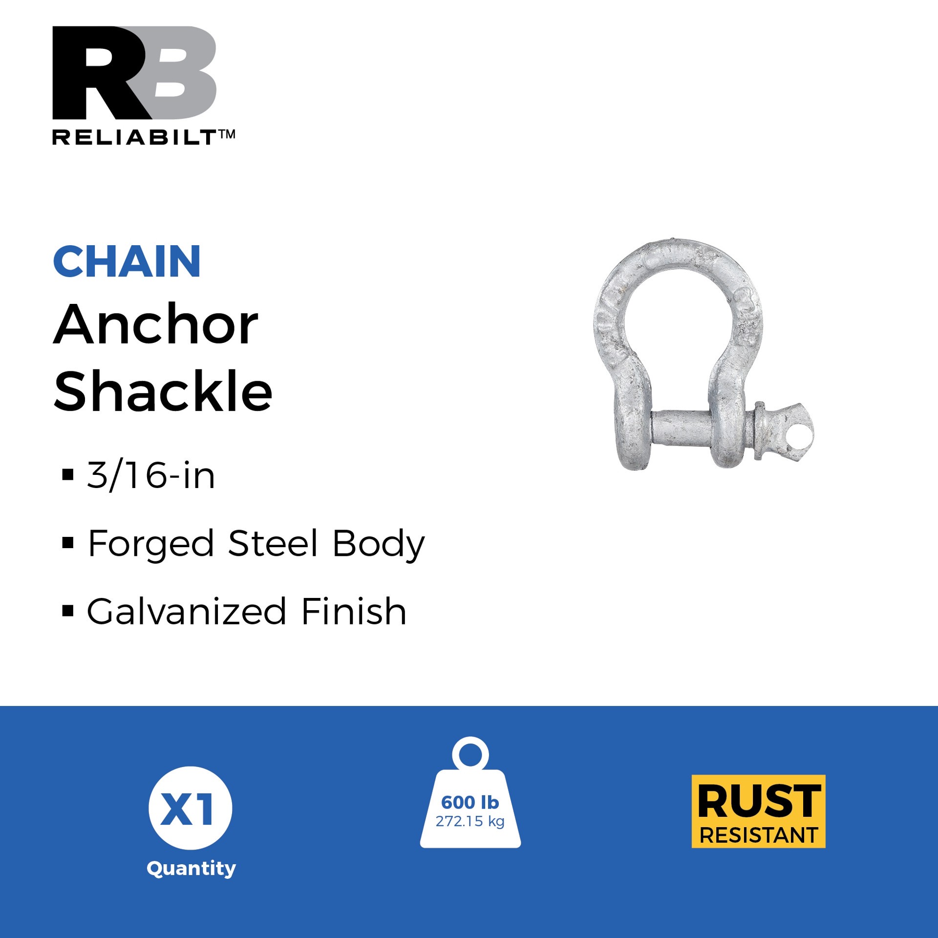 slide 2 of 6, RELIABILT N100-346- 3/16-in Anchor Shackle in Galvanized, 1 ct