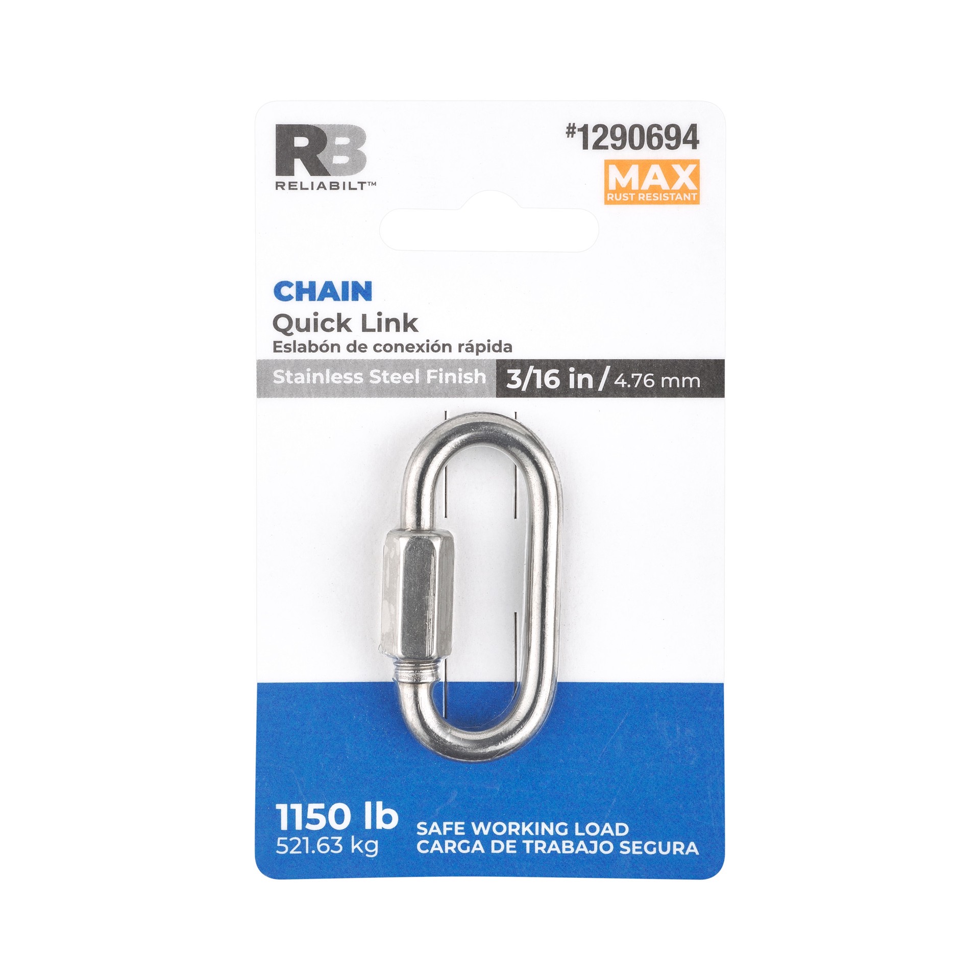 slide 5 of 5, RELIABILT N100-351- 3/16-in Quick Link in Stainless Steel, 1 ct