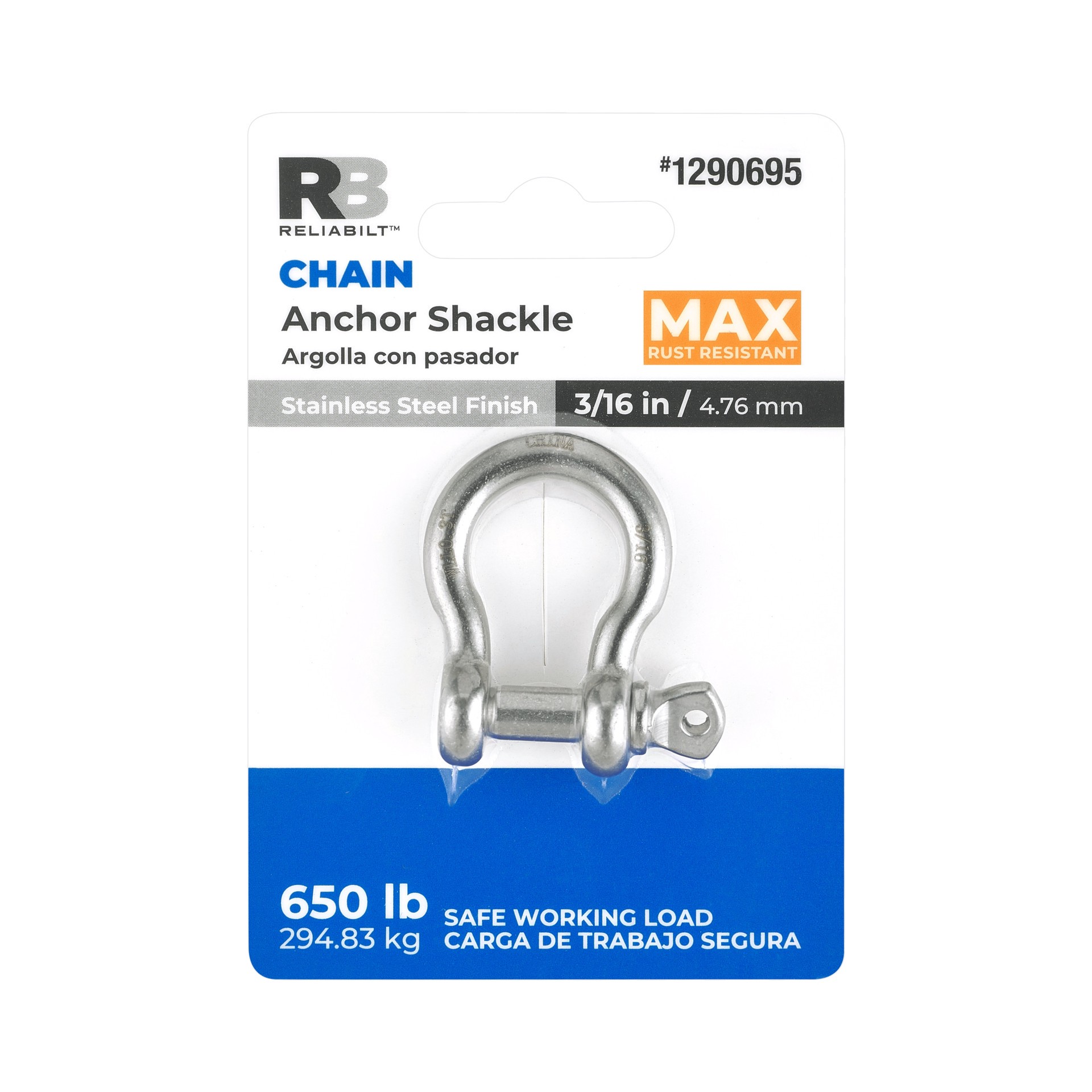 slide 4 of 4, RELIABILT N100-347 (V3251) 3/16-in Anchor Shackles in Stainless Steel, 1 ct