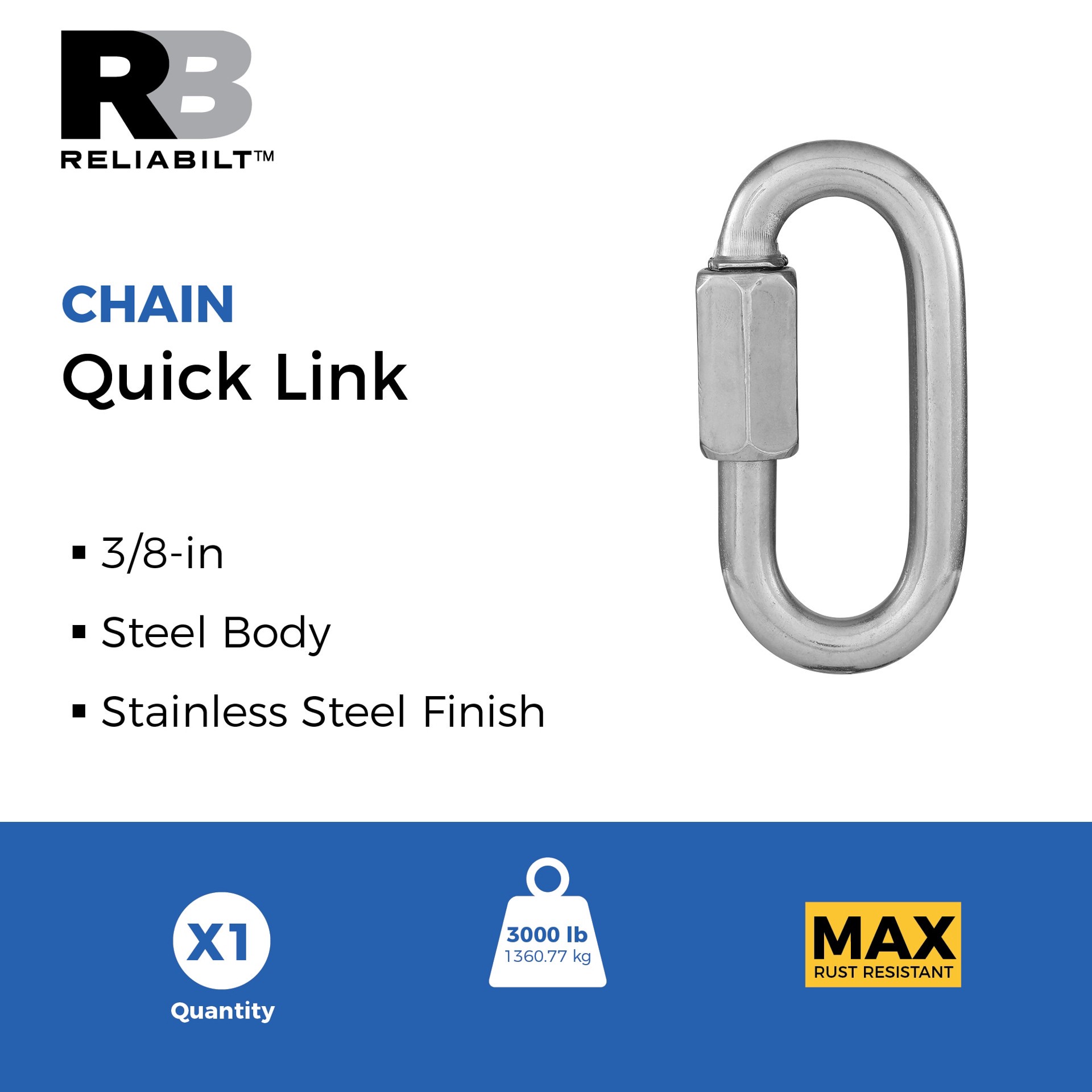 slide 2 of 5, RELIABILT N100-360- 3/8-in Quick Link in Stainless Steel, 1 ct