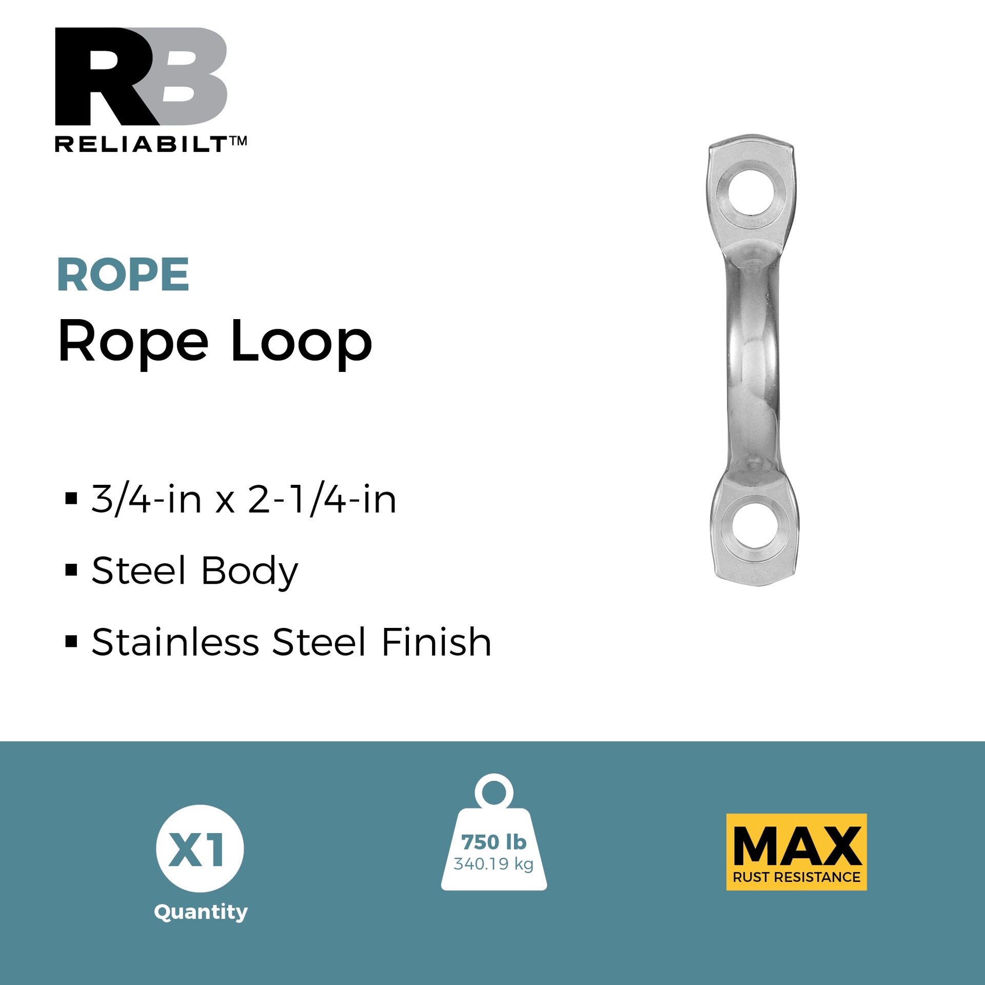 slide 2 of 6, RELIABILT N100-363- 3/4-in X 2-1/4-in Stainless Steel Rope Loop, 1 ct