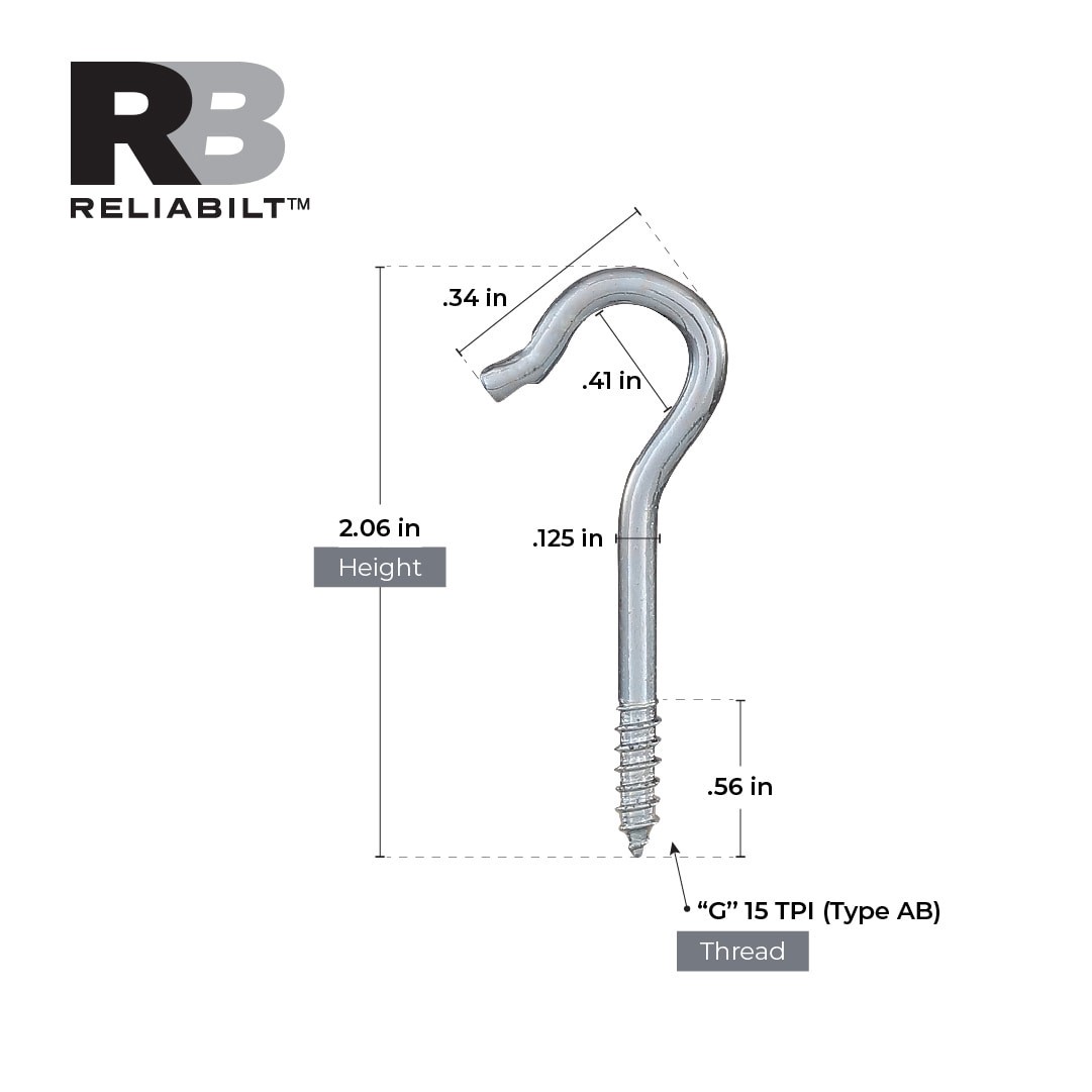 slide 3 of 6, RELIABILT #10, 2-1/16-in Ceiling Hook 25 -Pack Zinc plated Screw Ceiling hook ( 25-lb Capacity), 1 ct