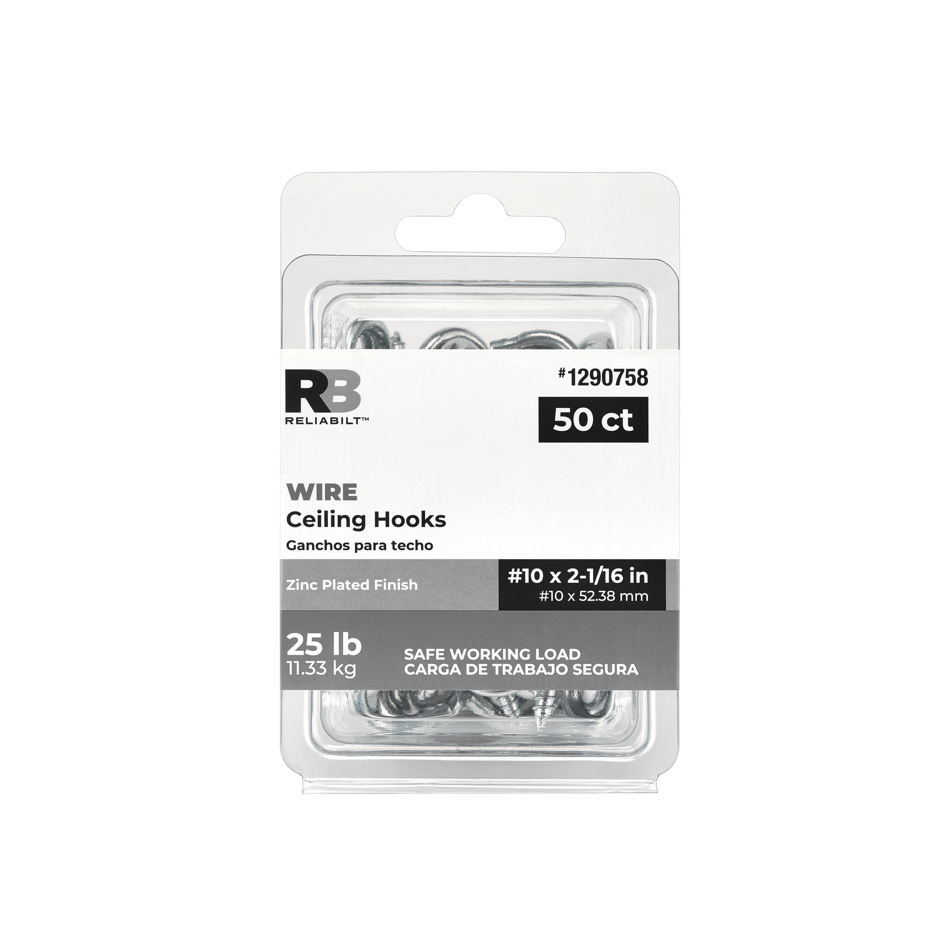 slide 4 of 6, RELIABILT #10, 2-1/16-in Ceiling Hook 25 -Pack Zinc plated Screw Ceiling hook ( 25-lb Capacity), 1 ct