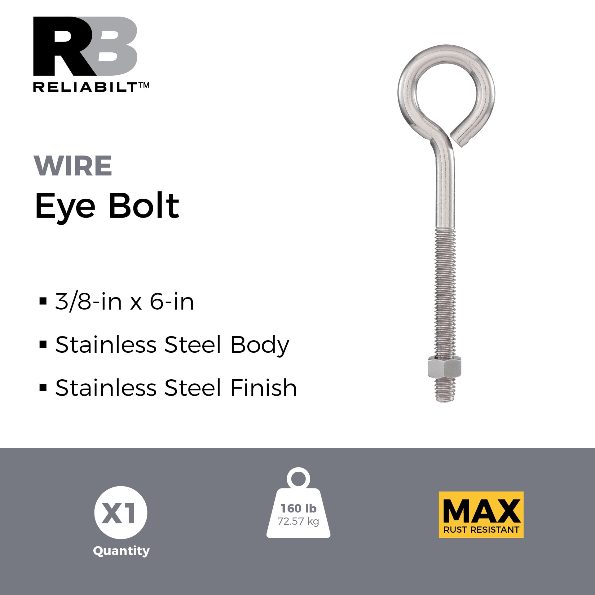 slide 2 of 6, RELIABILT 3/8-in 3/8-in x 6-in Stainless Interior/Exterior Coarse Thread Eye Bolt, 1 ct