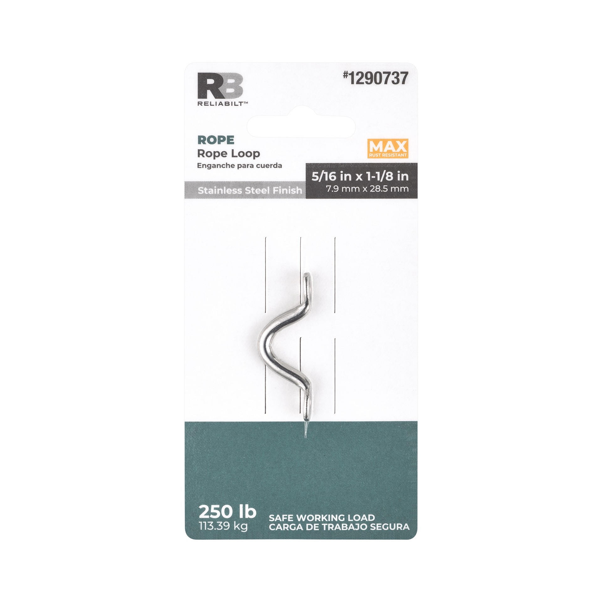 slide 5 of 6, RELIABILT N100-362- 5/16-in x 1-1/8-in Rope Loop in Stainless Steel, 1 ct