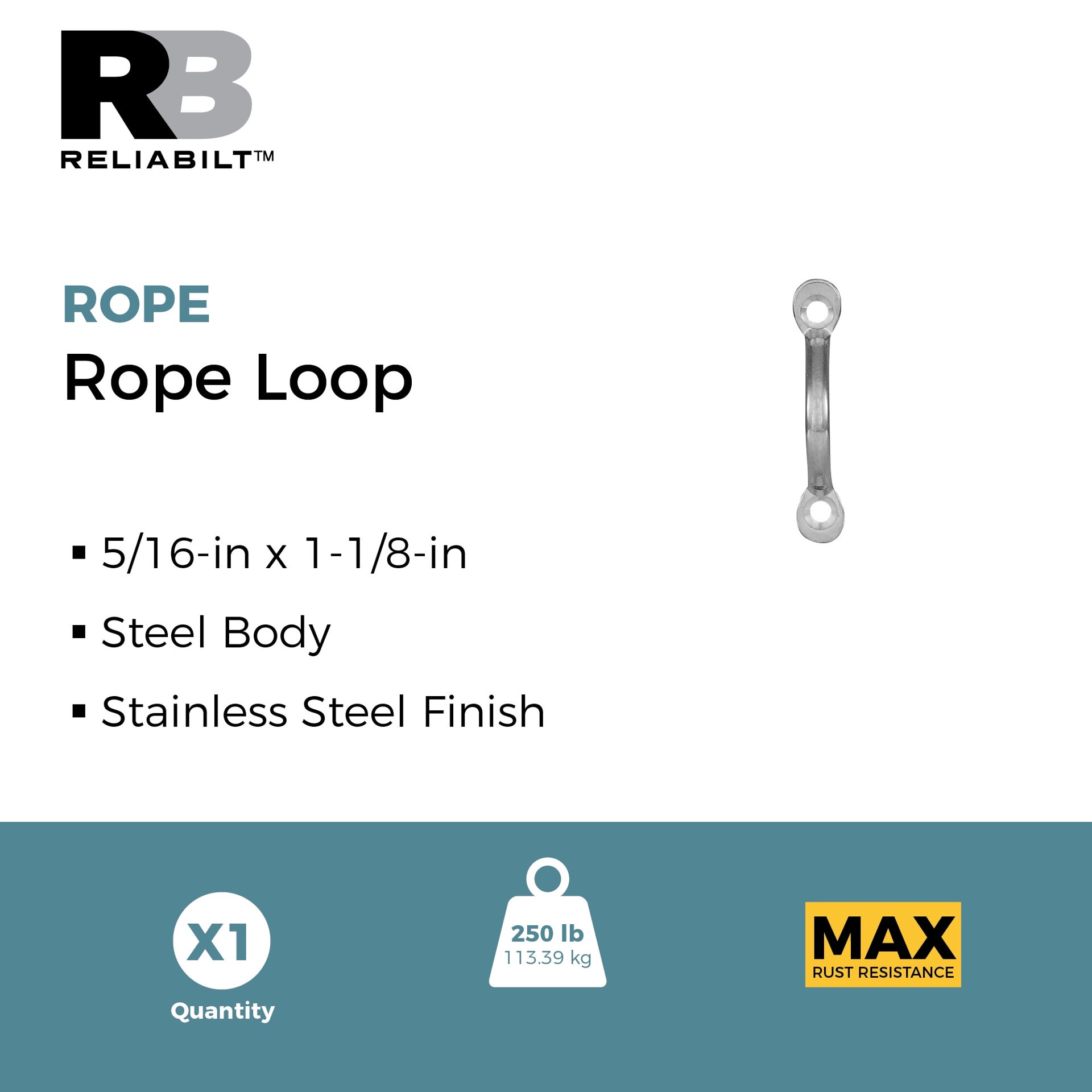 slide 2 of 6, RELIABILT N100-362- 5/16-in x 1-1/8-in Rope Loop in Stainless Steel, 1 ct