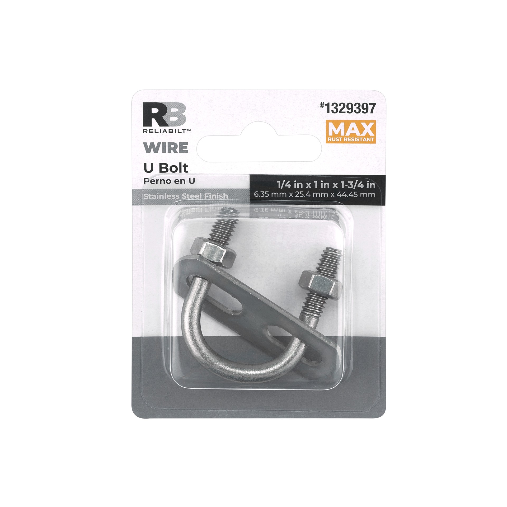 slide 4 of 6, RELIABILT 1/4-in 1/4-in x 1-3/4-in Stainless Interior/Exterior Coarse Thread U-bolt Bolt, 1 ct