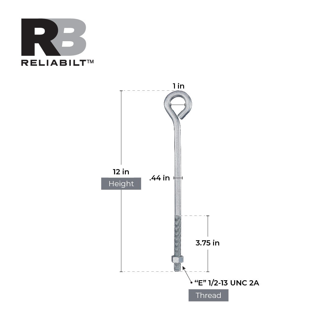 slide 3 of 6, RELIABILT 1/2-in 1/2-in x 12-in Zinc-plated Interior/Exterior Coarse Thread Eye Bolt, 1 ct