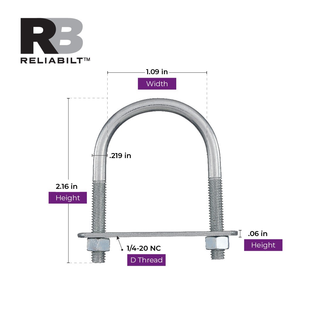 slide 3 of 6, RELIABILT 3/8-in 3/8-in x 4-in Zinc-plated Interior/Exterior Coarse Thread U-bolt Bolt, 1 ct
