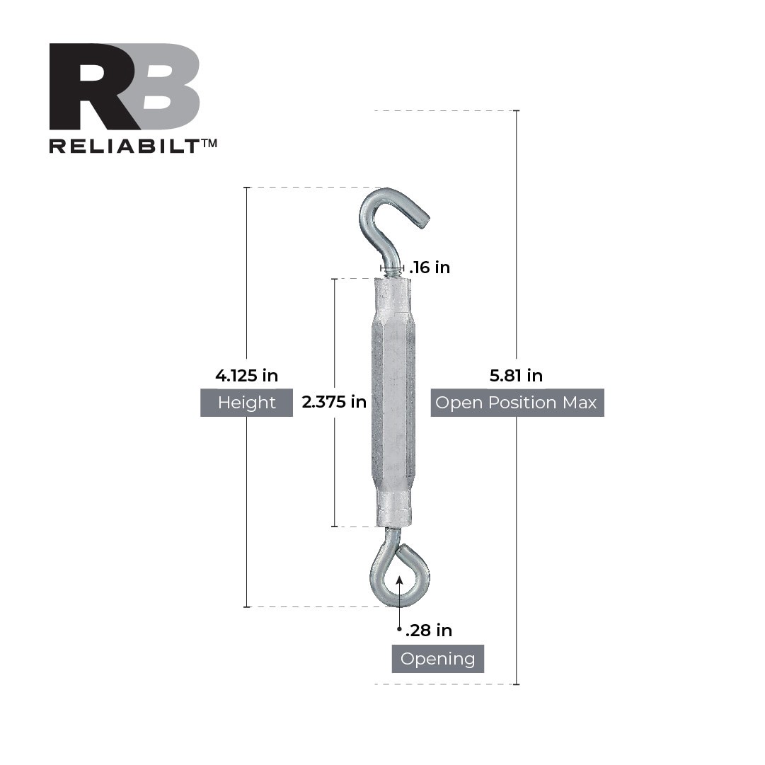slide 3 of 6, RELIABILT 3/16-in x 5-1/2-in Aluminum/Steel Hook and eye Turnbuckle, 1 ct