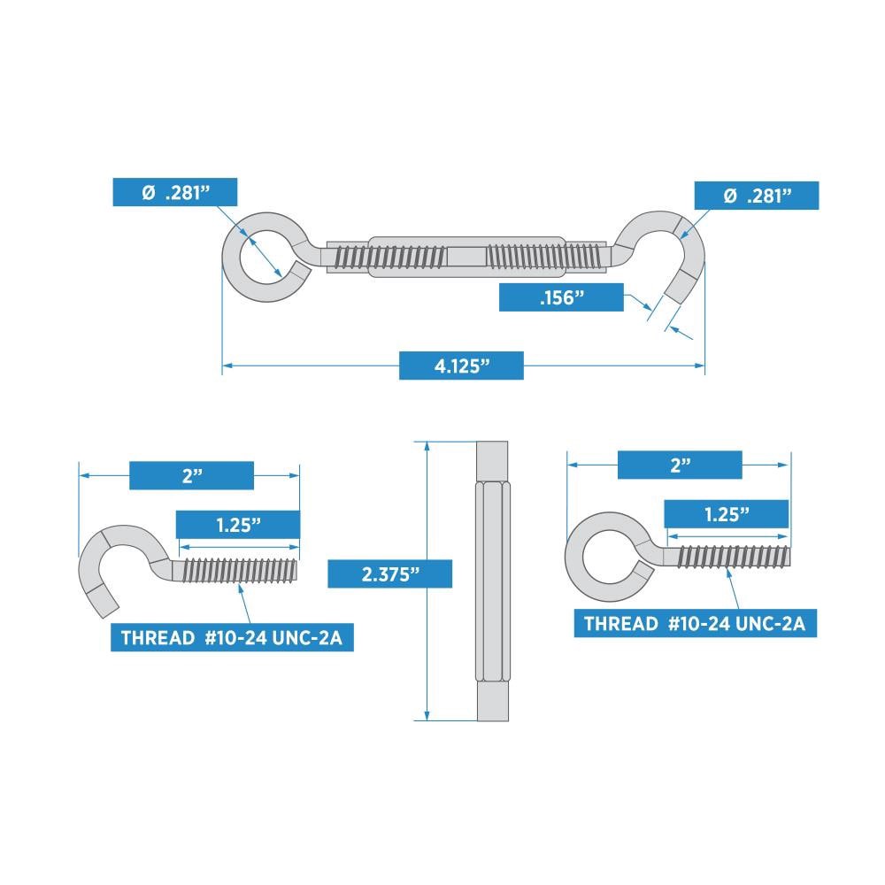 slide 4 of 6, RELIABILT 3/16-in x 5-1/2-in Aluminum/Steel Hook and eye Turnbuckle, 1 ct